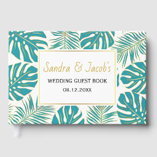 Modern and gold tropical leaves wedding guest book