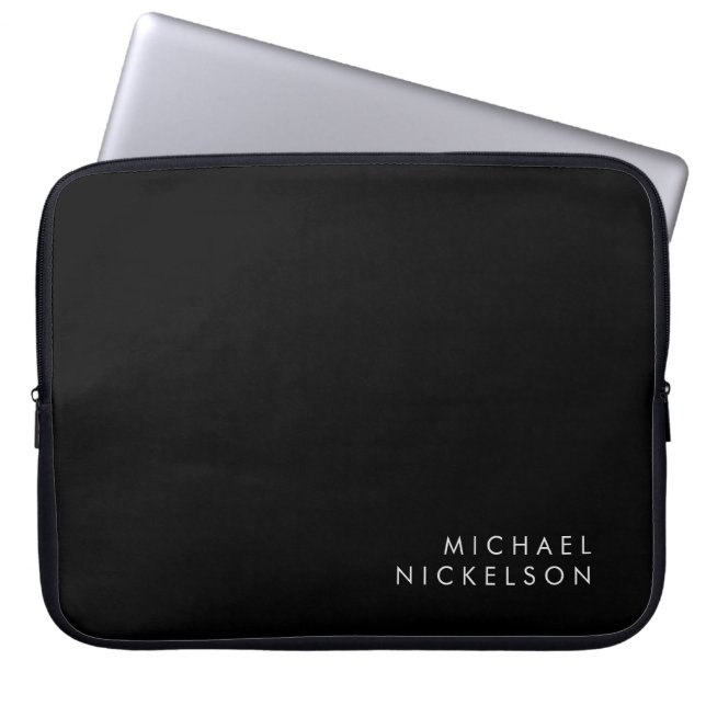 Modern and Minimal Black and White | Add your Name Laptop Sleeve (Front)