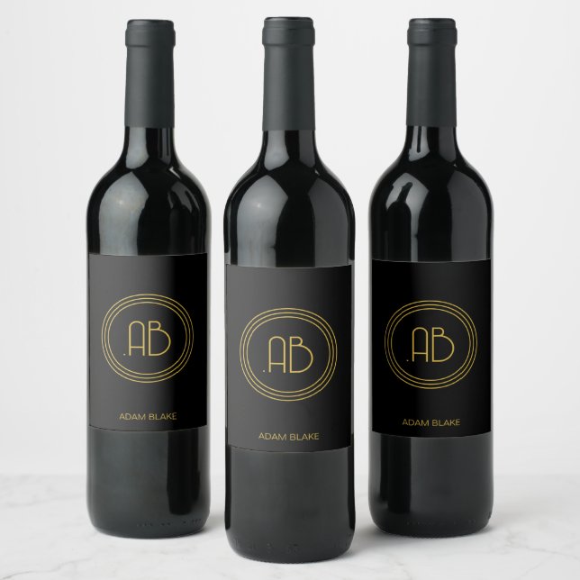 Modern and Minimal black & Gold Wine Label (Bottles)