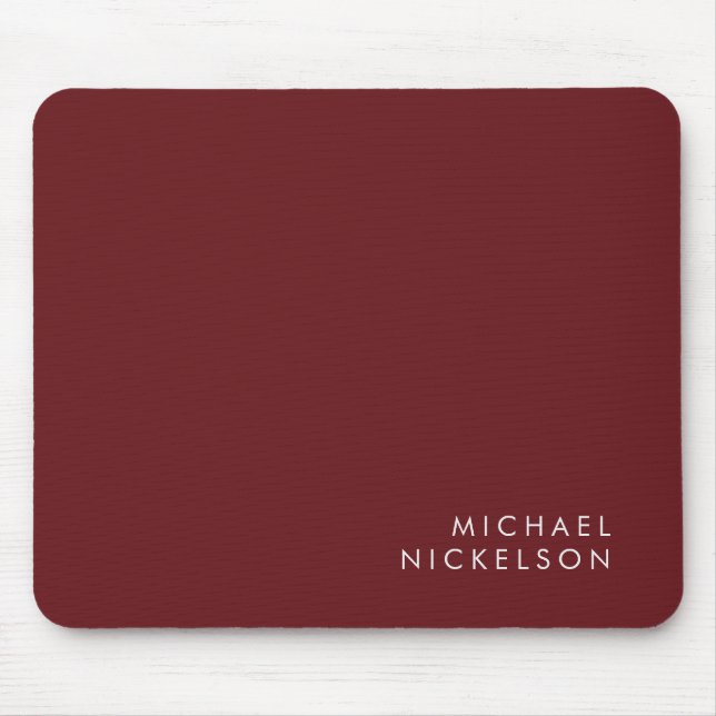 Modern and Minimal Burgundy | Add your Name Mouse Pad (Front)