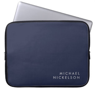 Modern and Minimal Dark Navy Blue Add your Name Laptop Sleeve