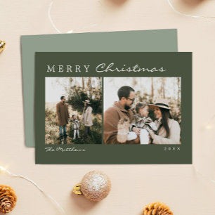 Modern and Minimal Green Family Photo Christmas Holiday Card