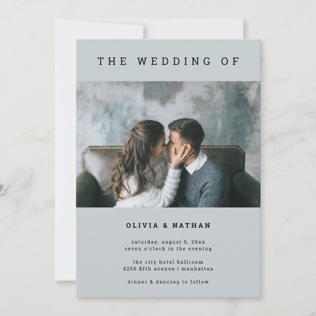 Modern and Minimal Grey | One Photo Wedding Invitation (Front)