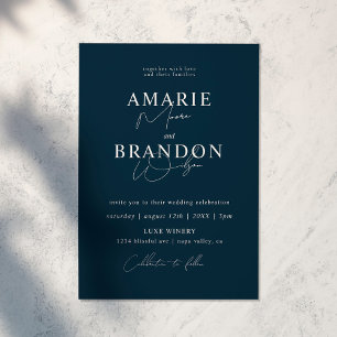 Modern and Minimal Navy Blue Wedding Invitation