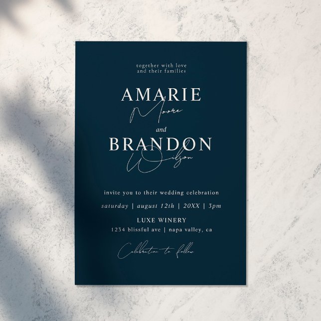 Modern and Minimal Navy Blue Wedding Invitation (Creator Uploaded)