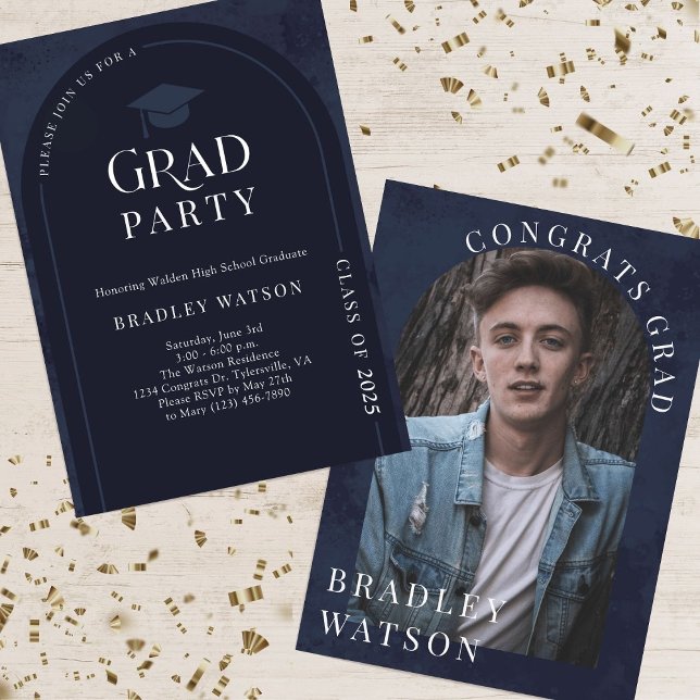 Modern and Minimal Navy Boy's Graduation Party Invitation (Creator Uploaded)