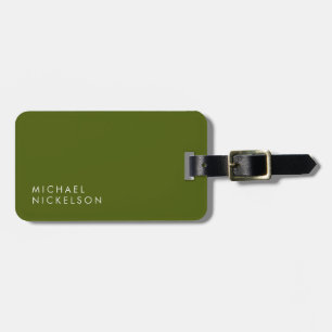 Modern and Minimal Olive Green   Add your Name Luggage Tag