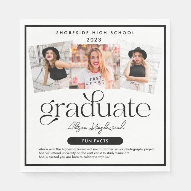 Modern and Minimal Photo Graduation Fun Facts Napkin (Front)