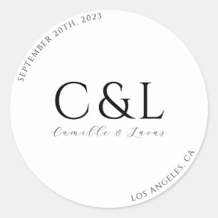 Modern and minimal wedding classic round sticker