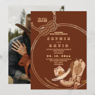 Modern and Minimal Western Cowboy Teracot Wedding Invitation