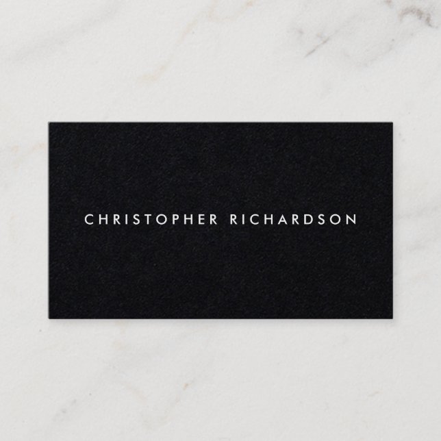 Modern and Minimal White Ink on Black Business Card (Front)