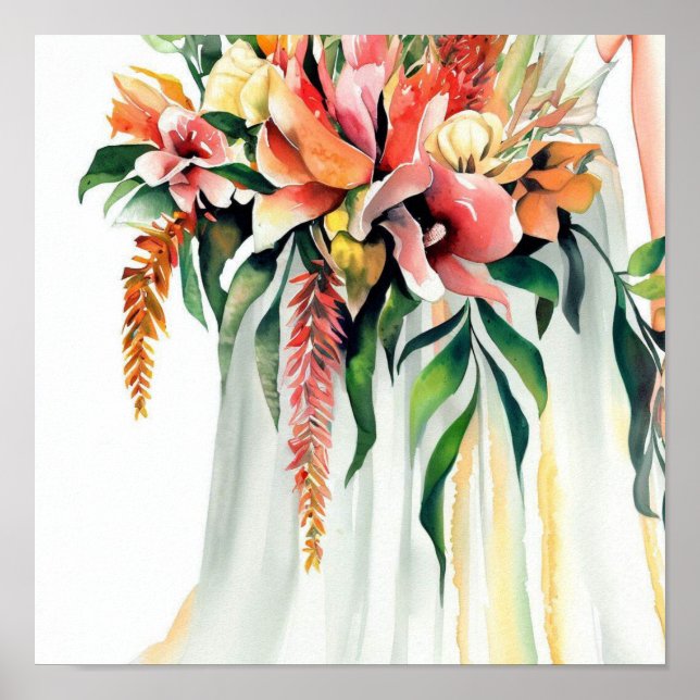 Modern and Minimalist, Bridal Cascading Bouquet 1, Poster (Front)