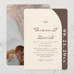 Modern and Minimalist Cream & Brown Wedding Invitation