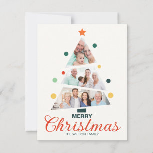 Modern and Minimalist Merry Christmas Tree 3 Photo Holiday Card