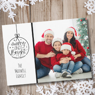 Modern And Minimalist Photo Merry Bright Christmas Holiday Card