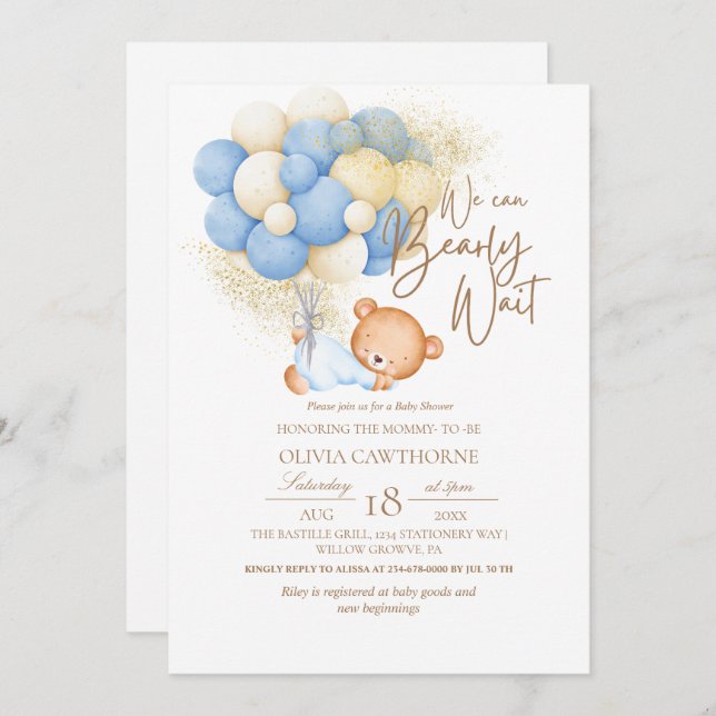 Modern and minimalist Teddy Bear Baby Shower Invitation (Front/Back)