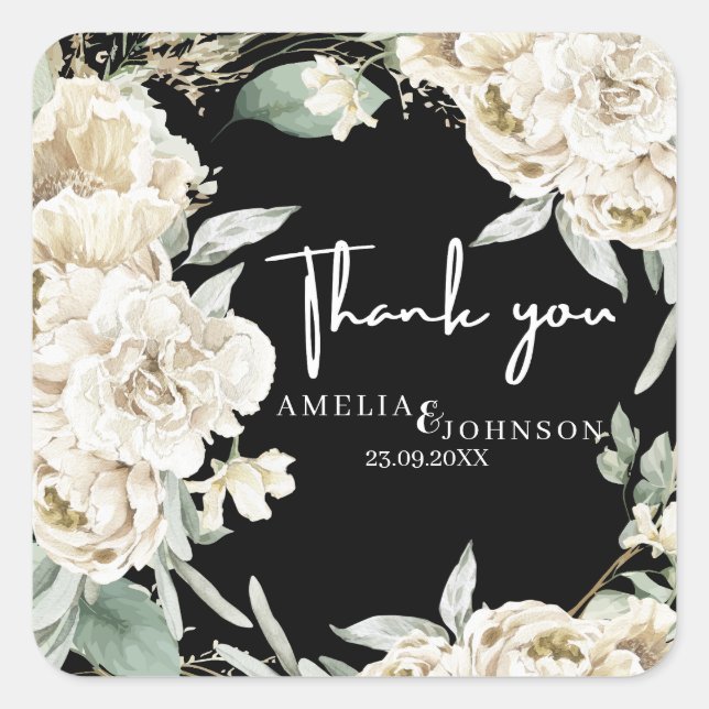  Modern and Minimalist Thank you favour Wedding Square Sticker (Front)