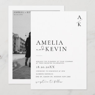 Modern and minimalist typography photo wedding inv invitation
