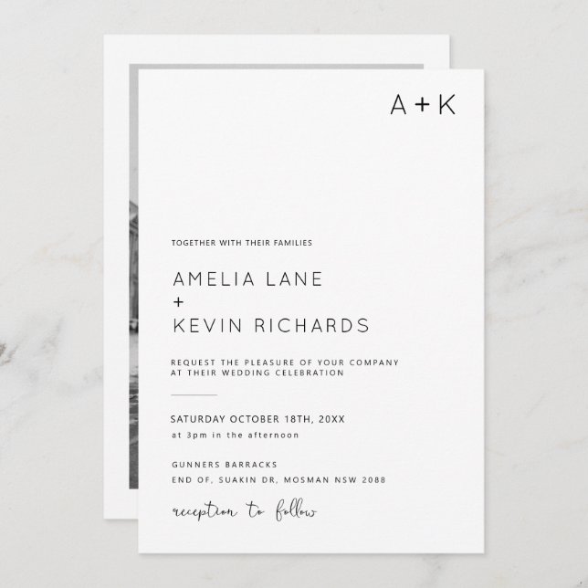 Modern and minimalist typography photo wedding invitation (Front/Back)