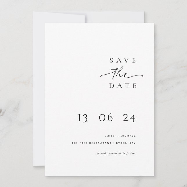 Modern and minimalist typography save the date invitation (Front)