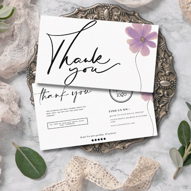 Modern and minimalist watercolor flower thank you business card (Creator Uploaded)