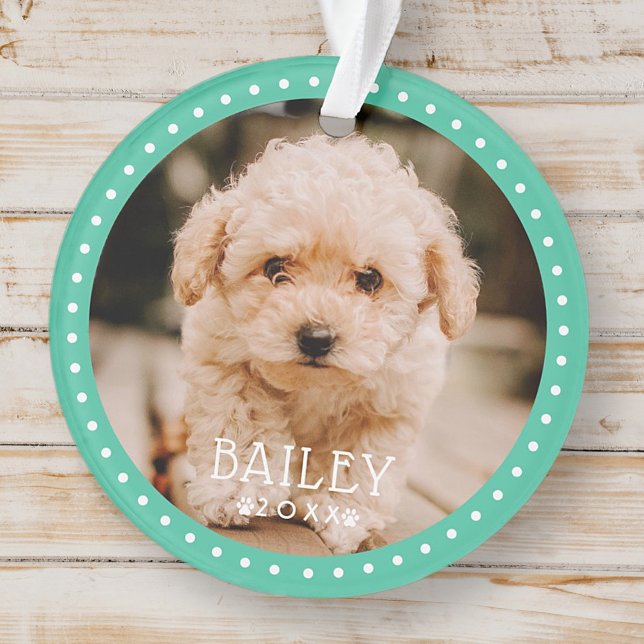 Modern and Playful Dots Pet Dog Puppy Paw Photo Ornament (Creator Uploaded)