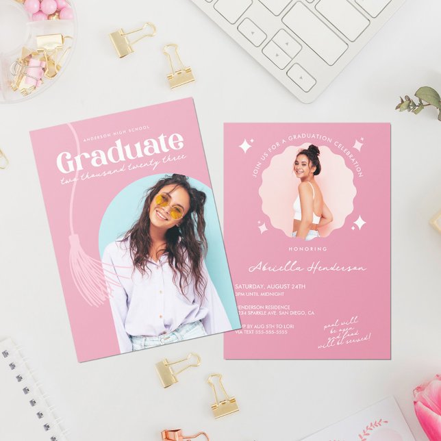 Modern and Retro Pink Graduation Invitation (Creator Uploaded)