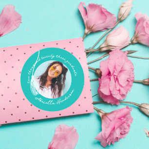 Modern and Retro Teal Graduation Classic Round Sticker