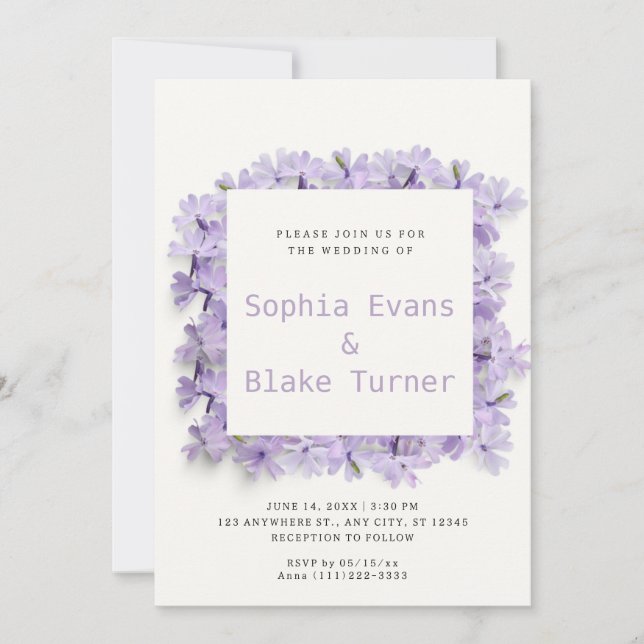 Modern and Rustic Delicate Purple Floral Wedding Invitation (Front)