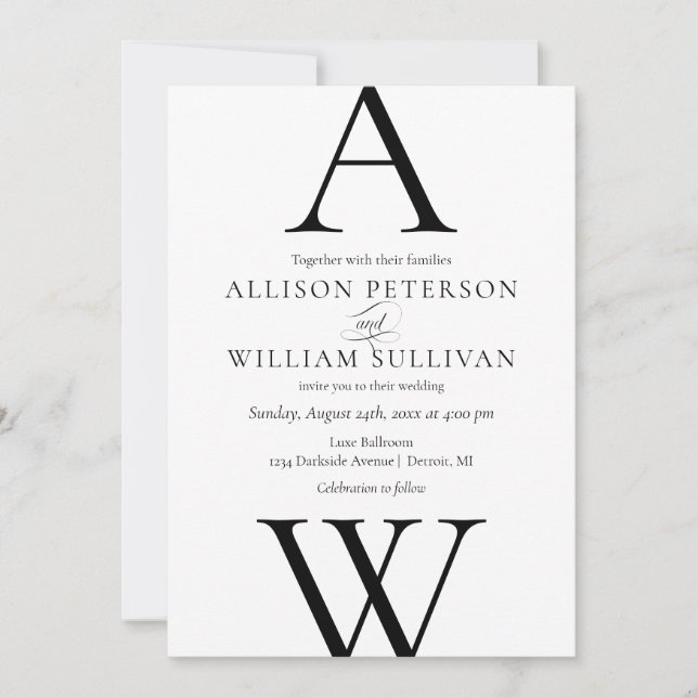 Modern and Simple Black and White Wedding Invitation (Front)
