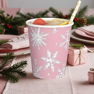 Modern and Simple Pink Snowflakes Christmas Paper Cups