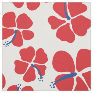 Modern and Simple Red and Blue hibiscus seamless Fabric