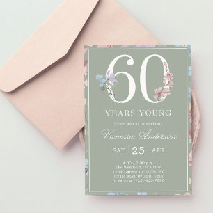 Modern and Simple Women's Floral 60th Birthday Invitation