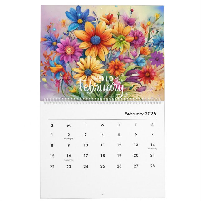 Modern and Stylish Floral Calendar 2024 Monthly  (Feb 2026)