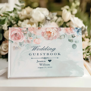 Modern and Trendy Blue Rose Wedding Guest Book