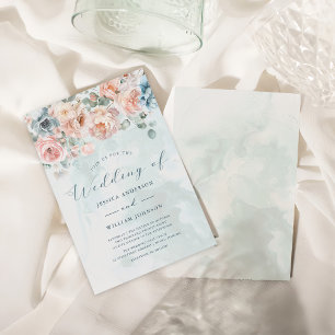Modern and Trendy Blue Rose Wedding Invitation