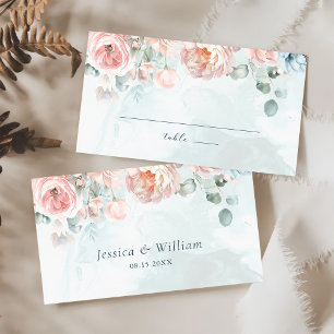 Modern and Trendy Blue Rose Wedding Place Card