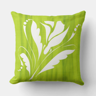 Modern and Trendy Citrus Green White Flower Cushion
