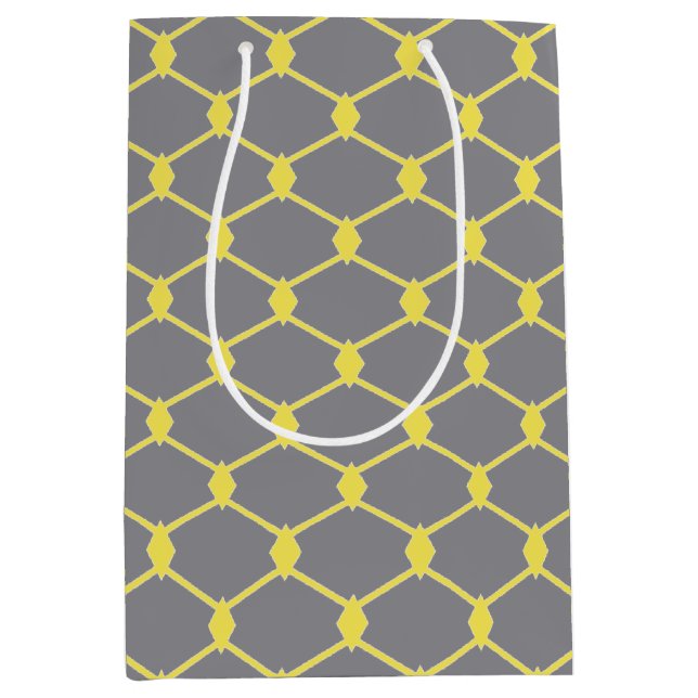 Modern and Trendy Grey and Yellow Chain Link   Medium Gift Bag (Front)
