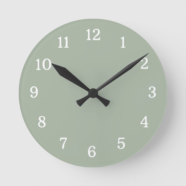 Modern And Trendy Sage Green And White   Round Clock (Front)