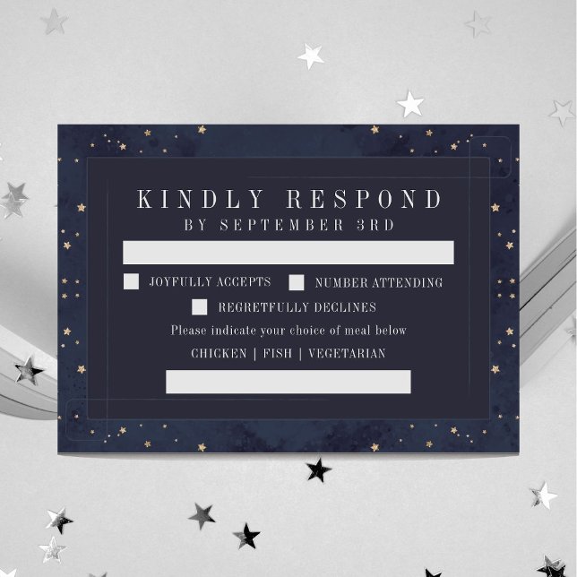 Modern and Unique Celestial Navy and Gold Wedding RSVP Card (Creator Uploaded)