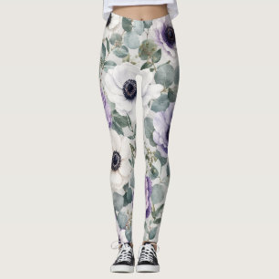 Modern Anemone and Eucalyptus Design Leggings