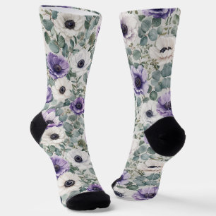 Modern Anemone and Eucalyptus Design Socks