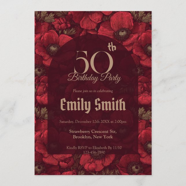 Modern Anemones Aesthetic 70Th Birthday Invitation (Front)