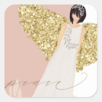 Modern Angel Gold Sparkly Wings Typography Peace