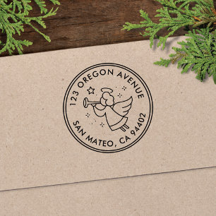 Modern Angel Holiday Round Return Address Self-inking Stamp