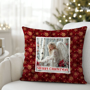 Modern Angel Red Gold Personalized Best Christmas Cushion