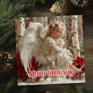Modern angelic angel red gold festive radiation holiday card