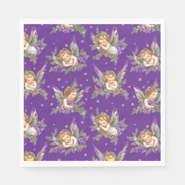 Modern angels pattern purple napkin (Front)