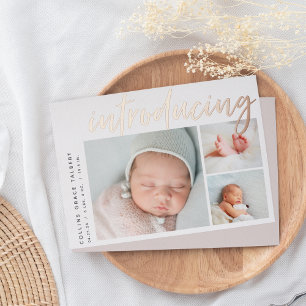 Modern Angle Three Photo Foil Birth Announcement
